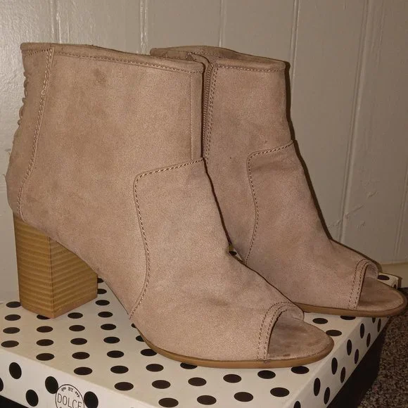 Faux suede Taupe open toe booties - Picture 1 of 5